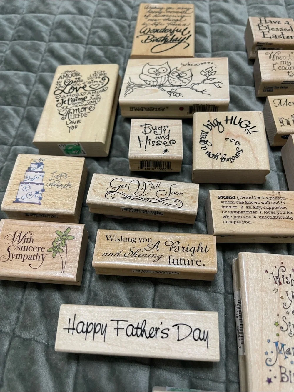Lot Of 30 Wood Mount Rubber Stamps stamping holidays birthdays quotes